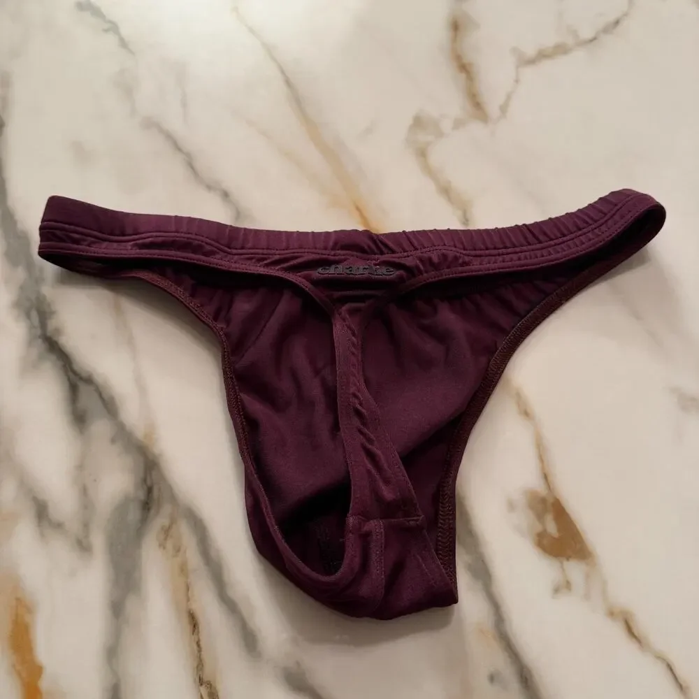 Charlie By MZ Mens Classic Body Swim Thong Color Plum Purple Large